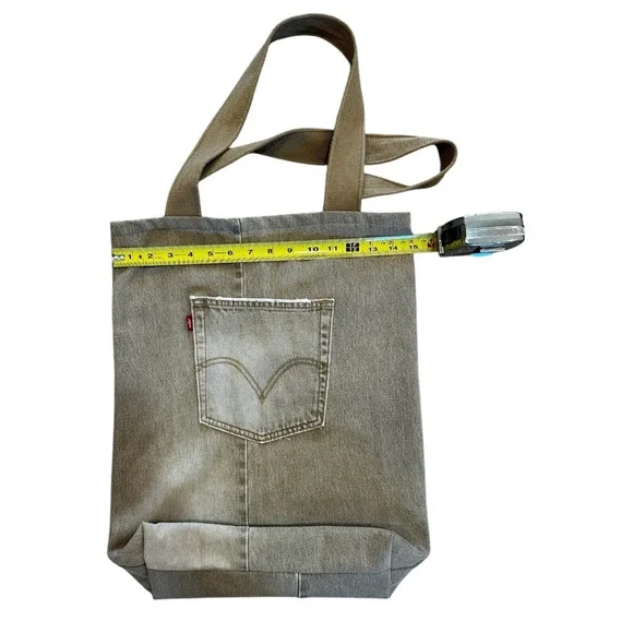 Custom Reversible Levi’s & Western Shirt Large Tote Bag, Red tab, Pearl Snaps - Picture 4 of 9